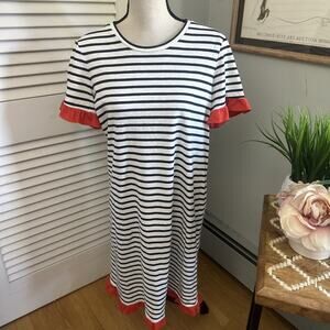 Boden Dress Womens 10 Striped Emily Jersey Casual Preppy Nautical Ruffle Trim